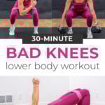 collage of woman performing variety of knee friendly leg exercises