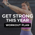 woman performing a standing dumbbell chop as part of core circuit workout