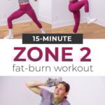 collage of woman performing low impact cardio exercises