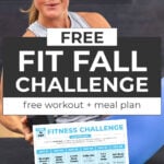 woman performing russian twist with workout calendar overlay