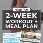 Woman holding dumbbell with text overlay