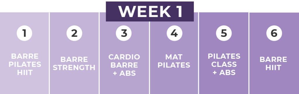 Calendar showing first week of pilates challenge