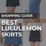collage of four different lululemon skirts with text callouts