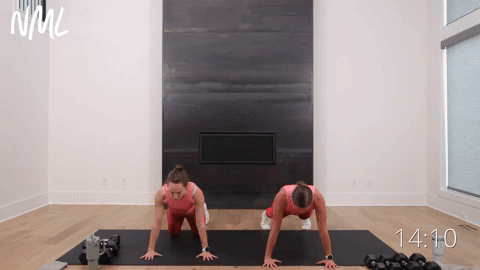 two women performing push ups in a full body home workout