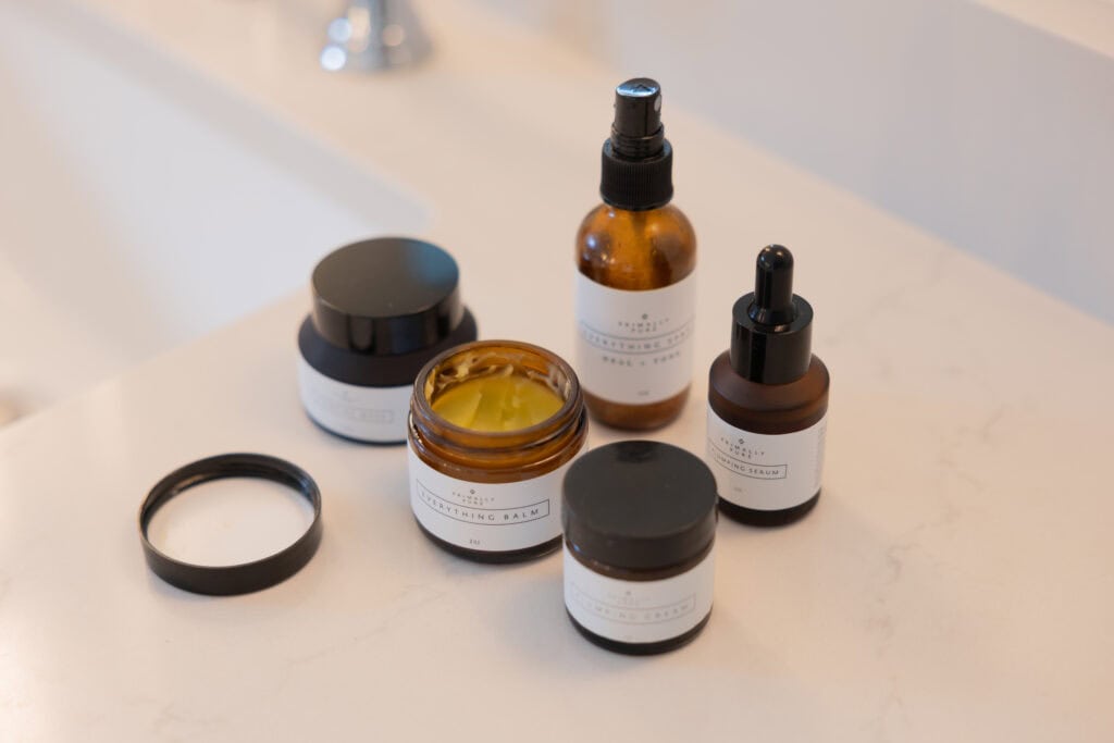 Primally pure products with plumping serum, plumping face mask, everything balm, everything spray and cleansing oil. 