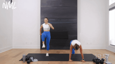 women demonstrating how to do mountain climbers as part of hiit training at home workout