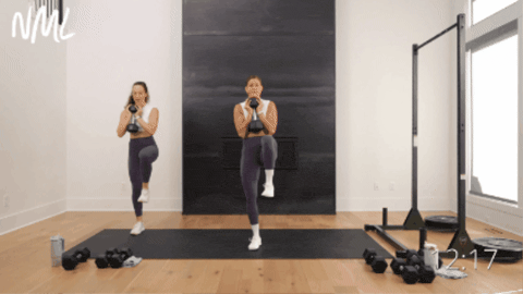 women performing a lateral lunge and knee drive as example of nontraditional ab exercises