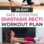 diastasis recti workout plan | woman performing a variety of deep core exercises