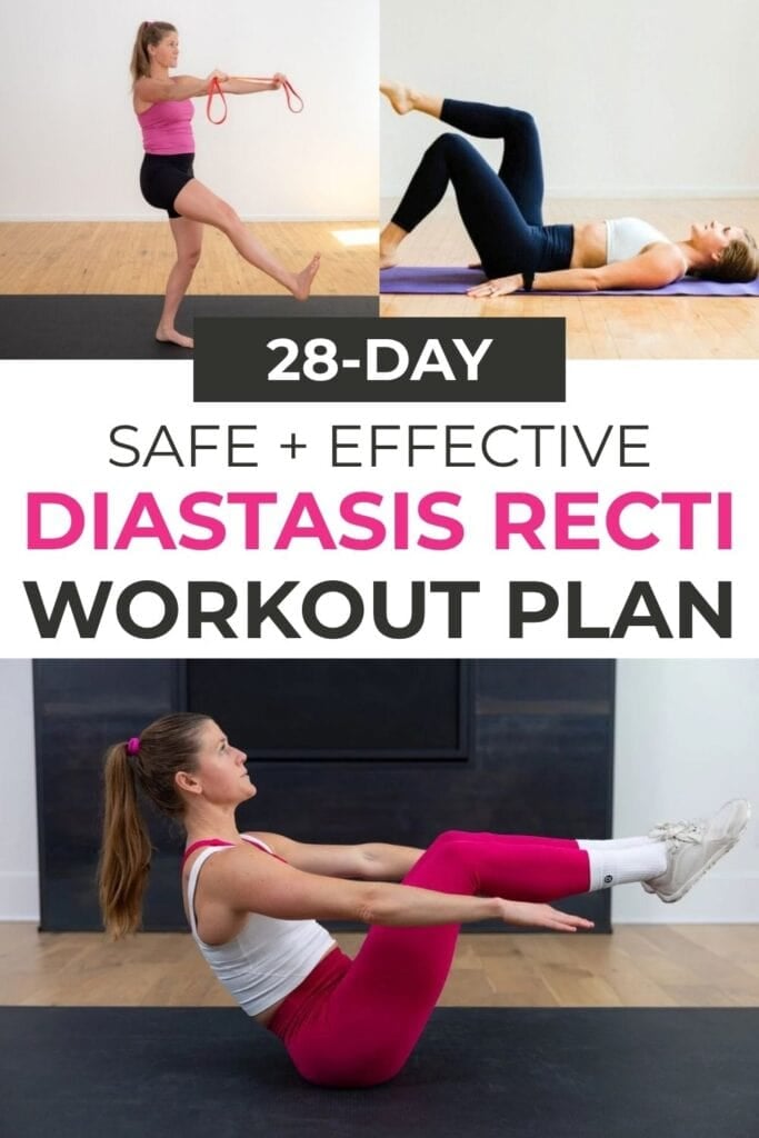 diastasis recti workout plan | woman performing a variety of deep core exercises