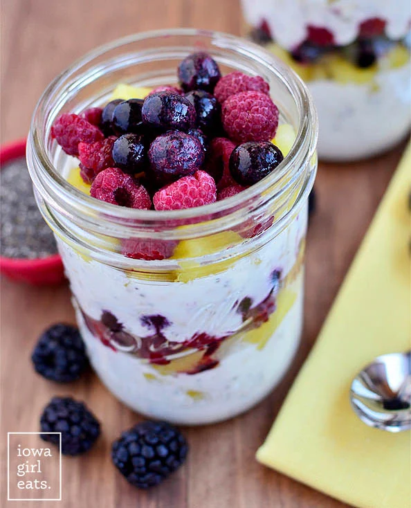 Make ahead yogurt parfait as part of high protein breakfast recipes. 