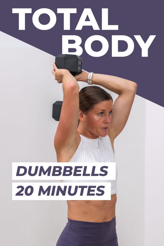 Woman performing standing tricep extension as part of full body abs workout