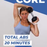 woman performing dumbbell halo as part of ab routine video