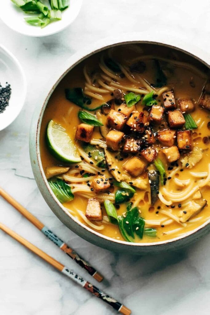 Coconut curry ramen a high protein Vegetarian meals for prep. 