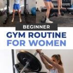Woman showing 3 exercises from her gym workout routine for women
