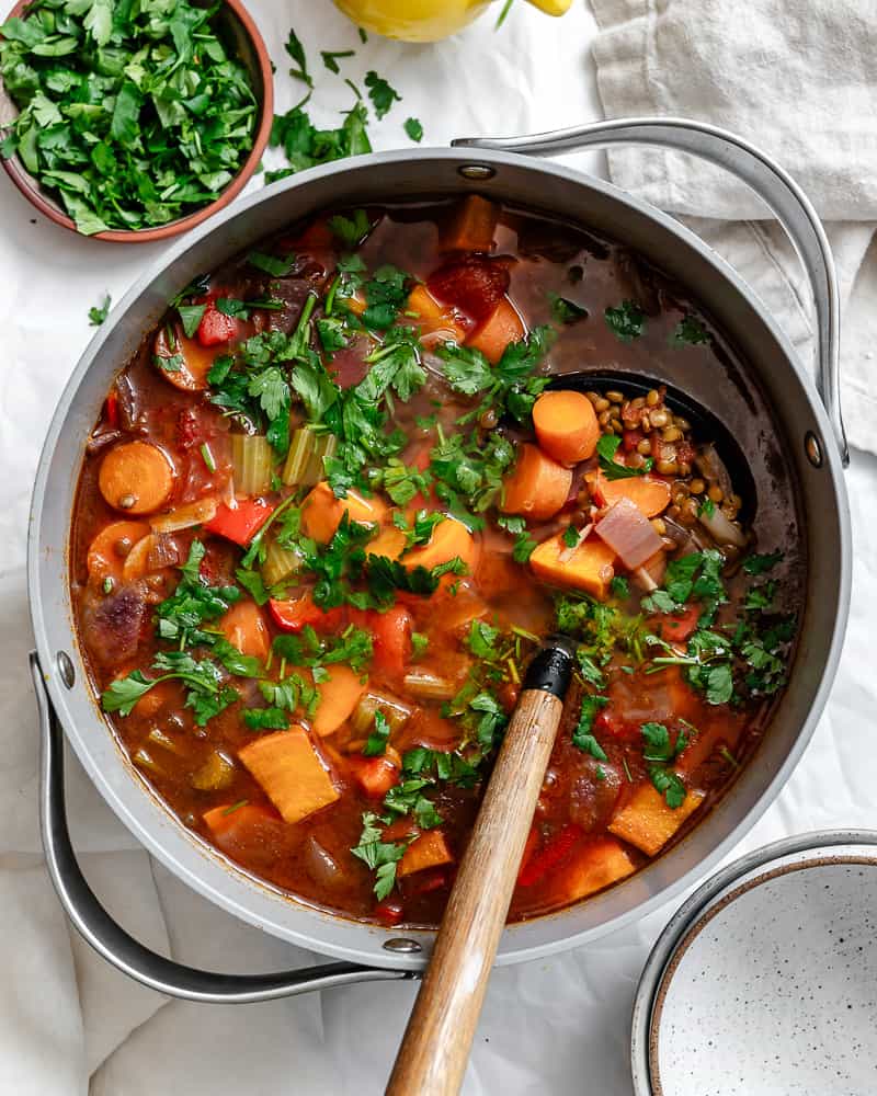 Lentil sweet potato soup | high protein Vegetarian meals