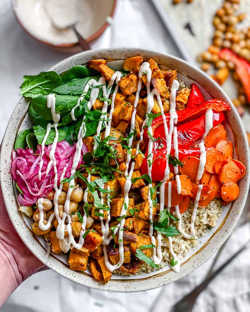 Sweet potato quinoa bowl as a high protein Vegetarian meals