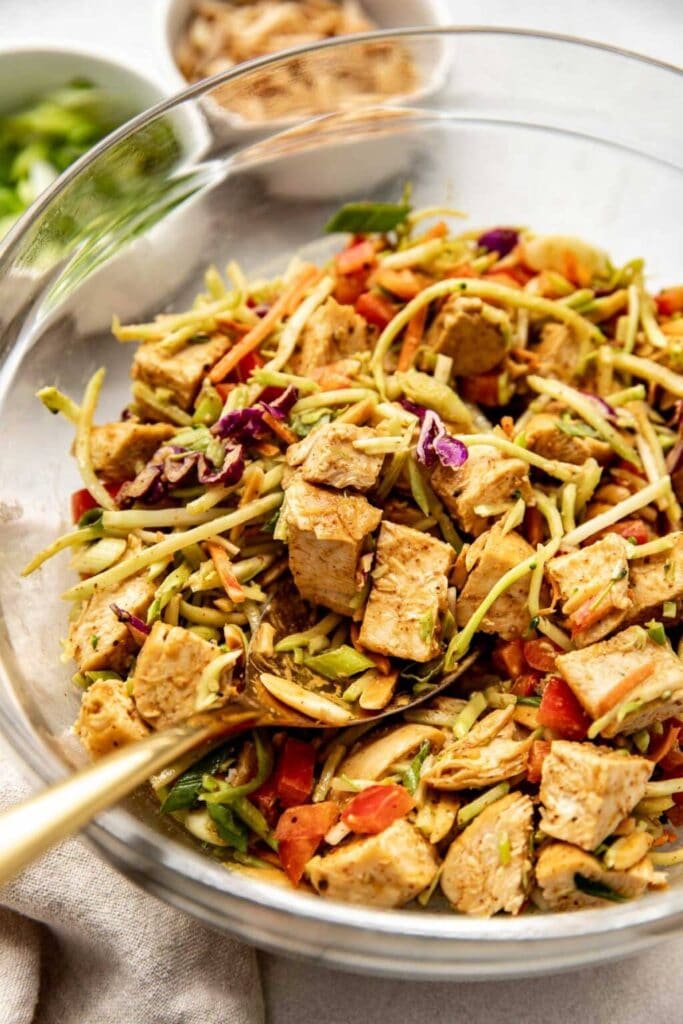 Asian Chicken salad with crunchy vegetables and asian dressing. 