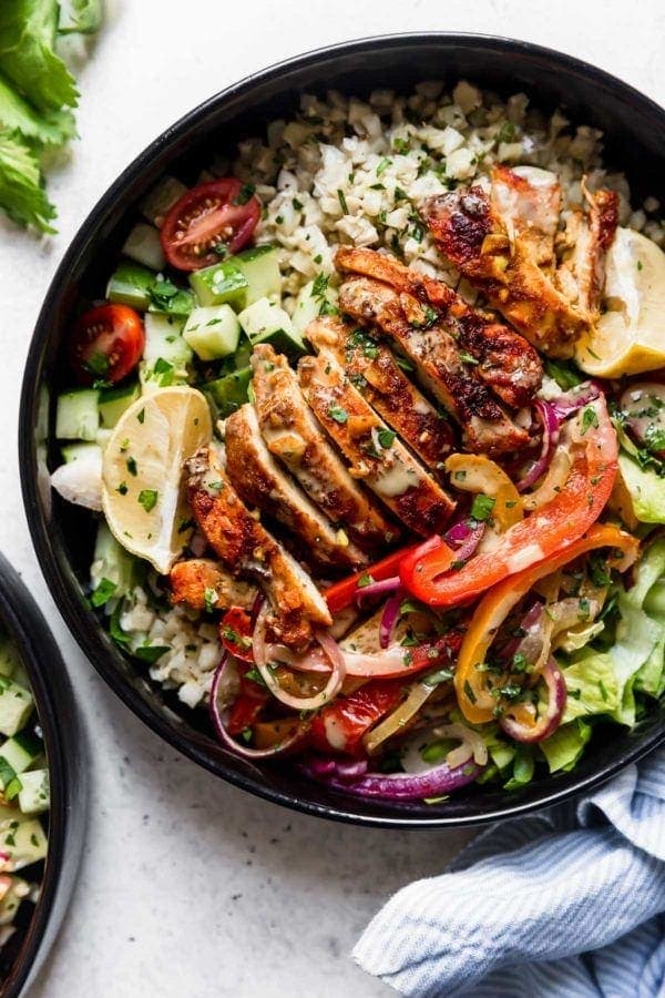 Sheet Pan Chicken Shawarma Bowls | high protein chicken recipes