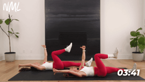 women performing dead bug exercise as part of deep core workout