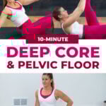 Woman performing two deep core exercises on mat