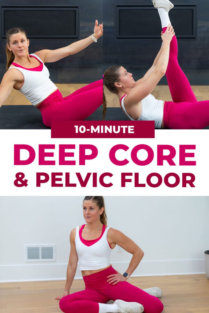Woman performing two deep core exercises on mat