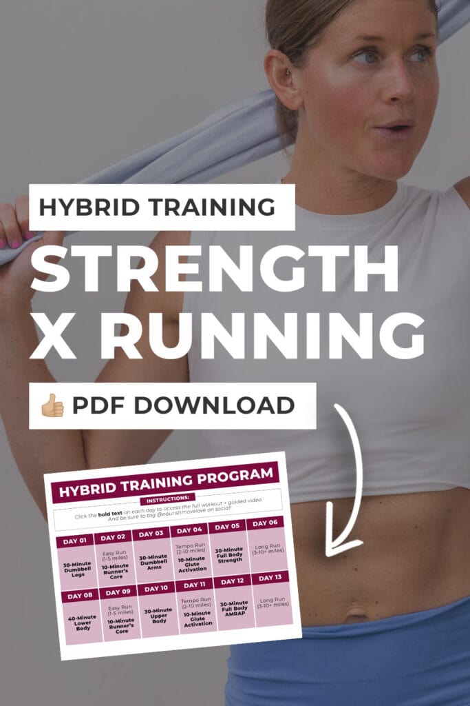 Woman with calendar of hybrid strength training plan overlaid
