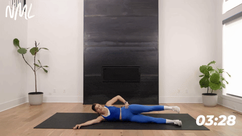 Women performing a lying side leg lift as part of stretching exercises for hip pain