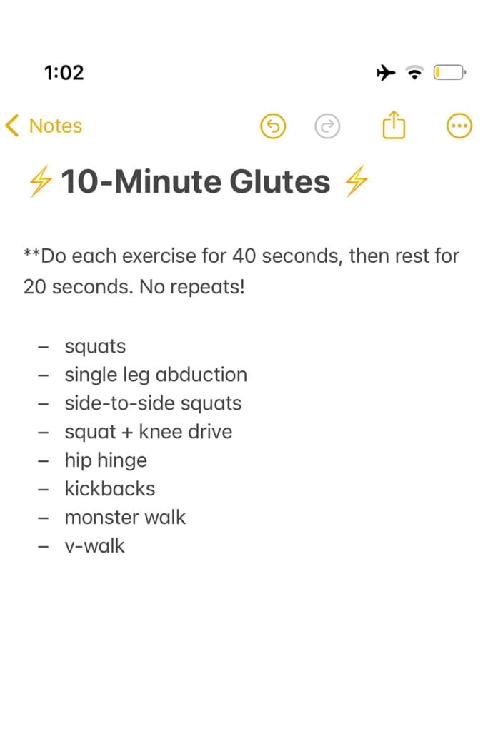 notes app glute workout