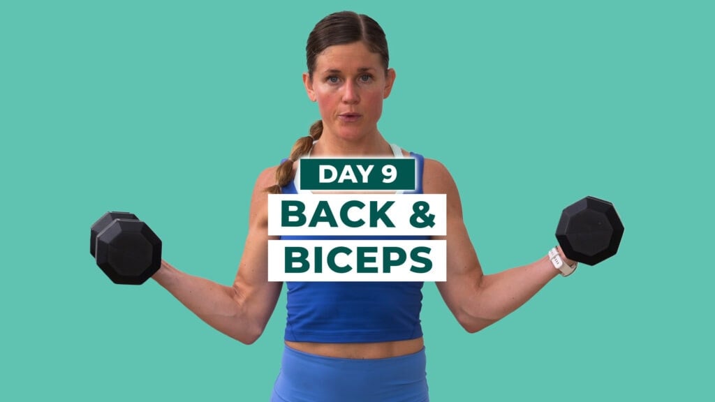 woman performing wide curl as part of back and bicep workout for women