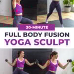 Three images from full body sculpt workout