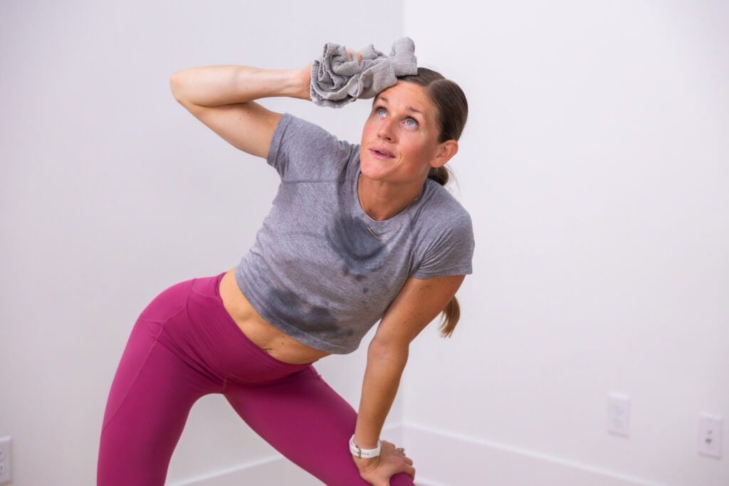 woman sweating after performing zone 2 cardio workout