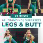 Women performing 3 exercises from legs and butt workout