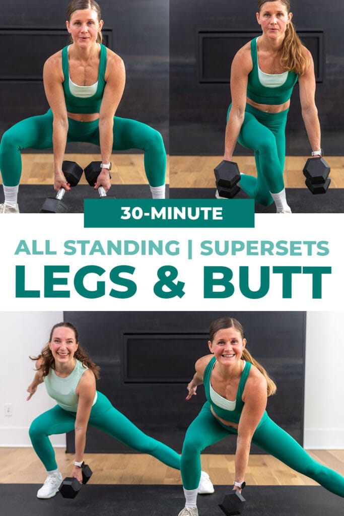 Women performing 3 exercises from legs and butt workout