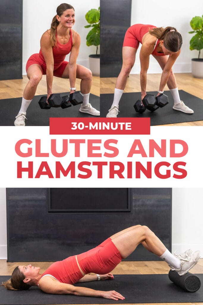 Three exercises from a glute and hamstring workout at home