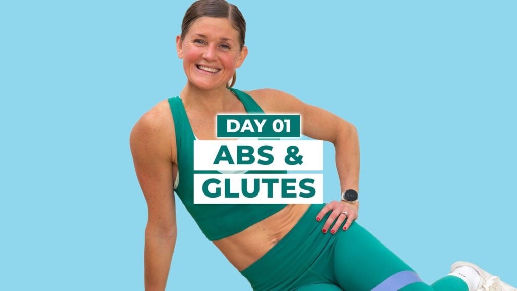 woman flexing abs as part of an abs and glute workout