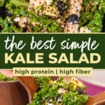 Close up shot of kale salad with lemon and quinoa