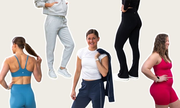 lululemon sets including wunder train bra and leggings, scuba joggers and half zip sweatshirt, navy track suit, and align biker shorts and align tank top