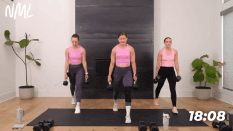 demonstration of split lunge by three women