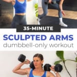Three exercises from arm workout with dumbbells