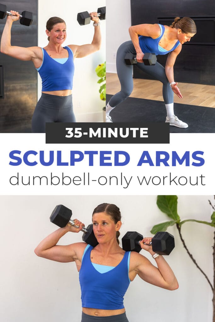 Three exercises from arm workout with dumbbells