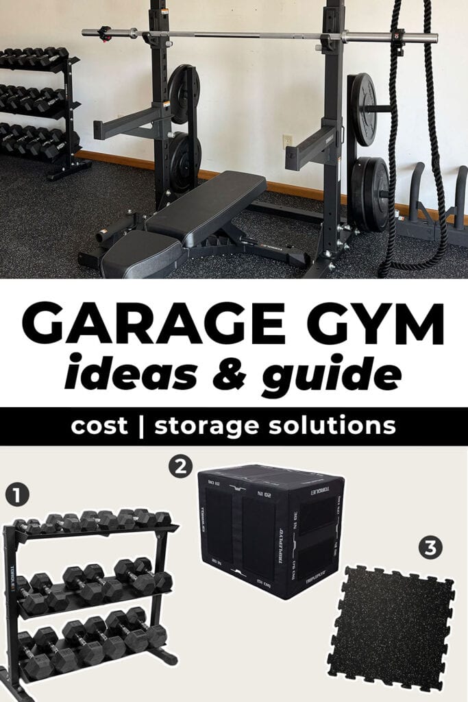 collage of garage gym equipment