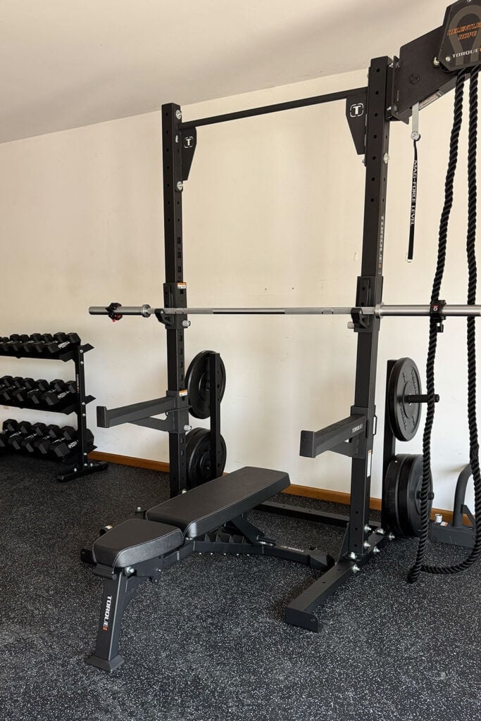 squat rack set up in garage gym
