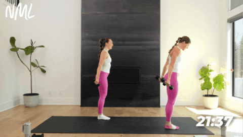 how to perform a barre chair squat and bicep curl