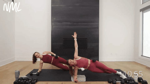 side plank with dumbbell on hip - dumbbell ab workout