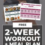 image of 2 week exercise and meal plan as part of a home workout plan and high protein meal plan challenge