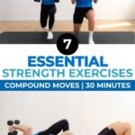 women performing a lunge hold and glute bridge skull crusher as part of the best strength training exercises for women
