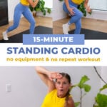 three bodyweight cardio exercises performed from a standing position