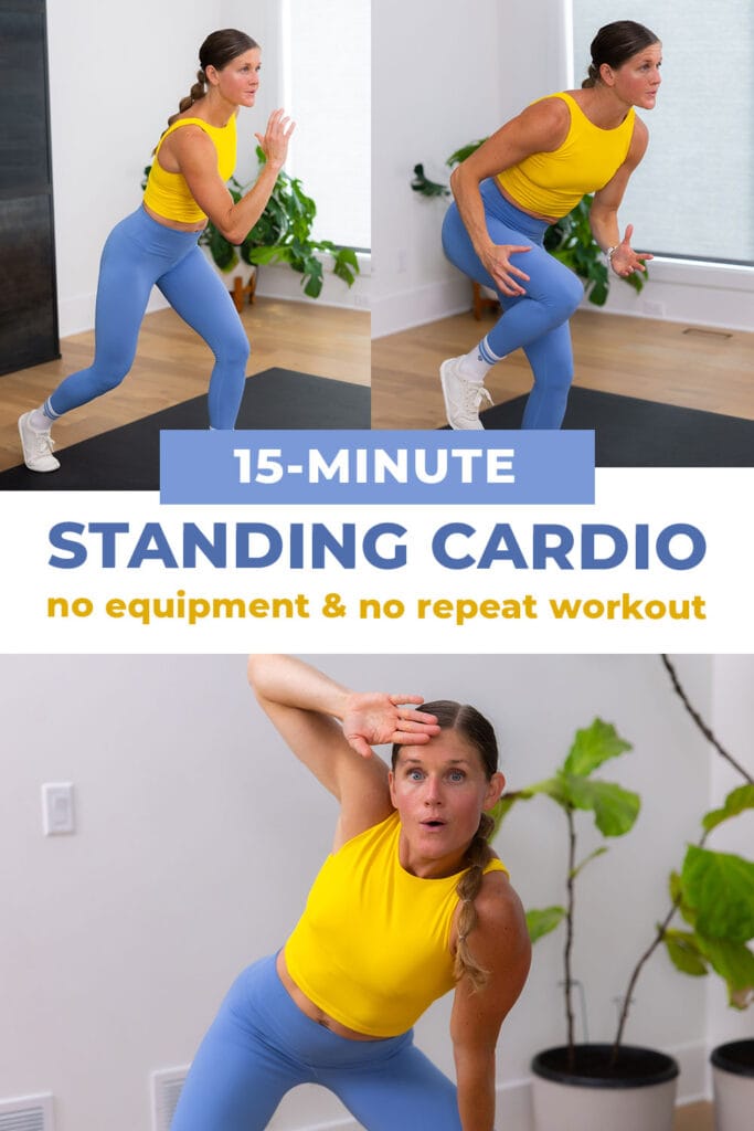 three bodyweight cardio exercises performed from a standing position