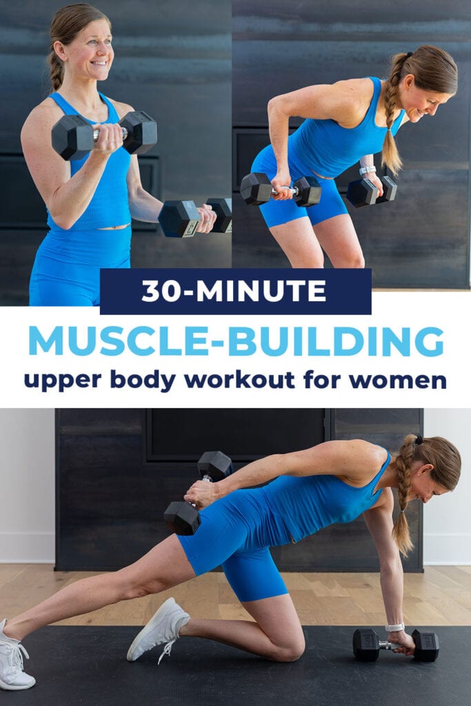three dumbbell exercises from upper body triset workout for women