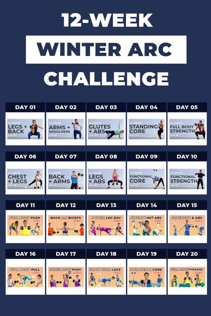 Four weeks of calendar workouts from winter arc rules challenge